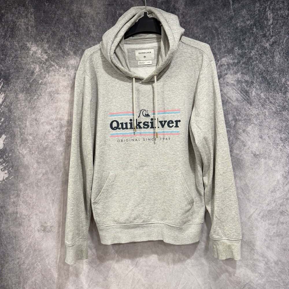 Quiksilver Men's Large Gray Logo Pullover Hoodie Original Since 1969 Sweatshirt